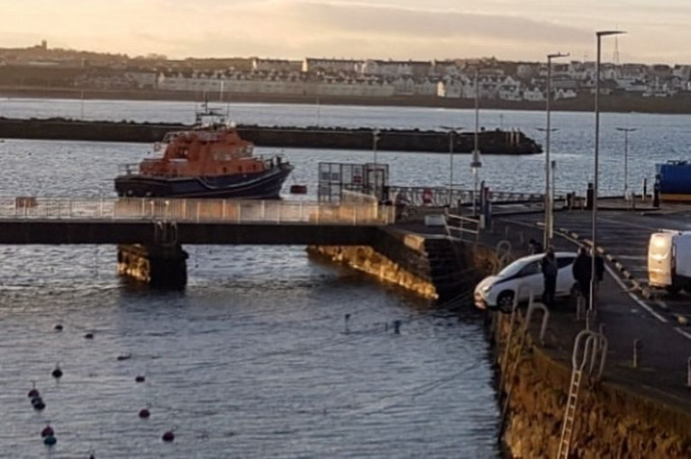 On the edge - the car came close to plunging into Portrush harbour on Tuesday 