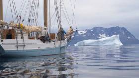 It’s southwest Greenland. It’s big. And it has icebergs. But at least the rough conditions of Cape Farewell are now well astern for the 56ft Limerick ketch Ilen as she coast-hops towards Greenland’s capital of Nuuk on her Salmons Wake Educational Voyage.