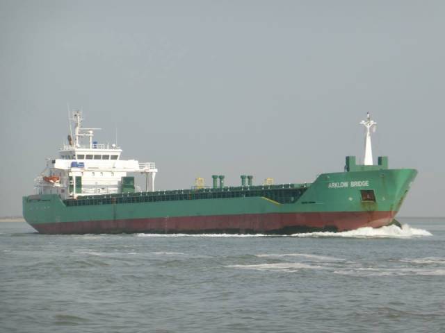 Arklow Bridge seen underway off Vlissingen has been disposed by Arklow Shipping Nederland B.V. Note near the bow, where the lower freeboard along the hull meets the cargo hatch coaming, this feature is reminiscent of the older V class series which too were disposed and are been replaced by 10 custom built newbuilds. The latest of these Arklow Venture was recently delivered to ASN.