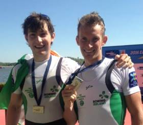Ireland&#039;s lightwieght double, Paul and Gary O&#039;Donovan, with their gold medals after the European Championships. 