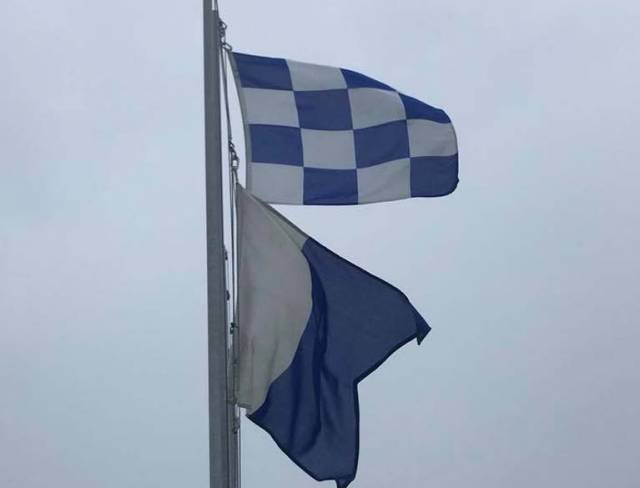 Flags indicate racing at Wave Regatta is cancelled at Howth today 