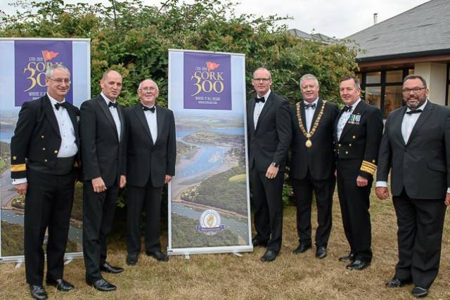 Commodore of the Naval Service Michael Malone, Minister of State Paul Kehoe TD, Royal Cork Yacht Club Admiral Pat Farnan, Minister for Foreign Affairs and Trade, Simon Coveney TD, Lord Mayor of Cork Cllr. Mick Finn Lord Mayor of Cork, Chief of Staff of the Defence Forces Mark Mellett and Vice Admiral of Royal Cork Colin Morehead