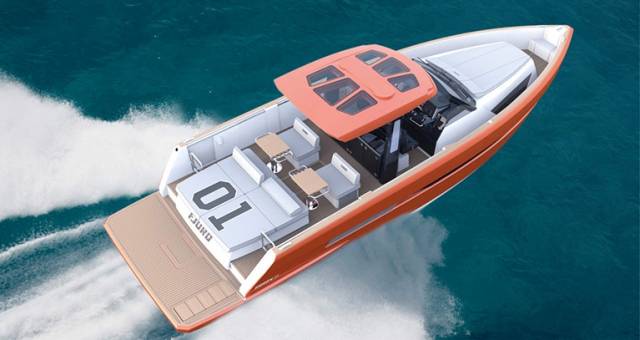 The new Fjord 42 open has an even more striking hull design and a flat deck layout