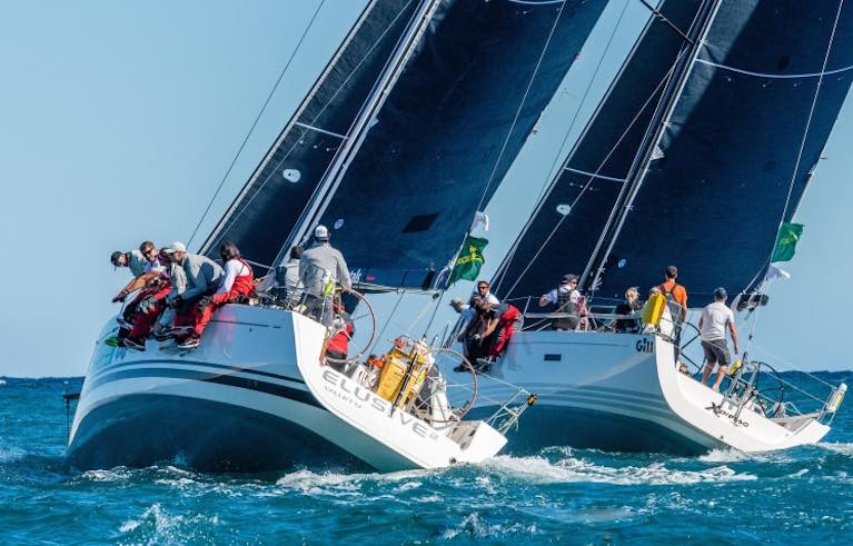 The First 45 Elusive 2 (left) and the xP44 Expresso dicing for it shortly after the start of the Rolex Middle Sea Race. Their fates could not have been more different – Expresso was an early retiral with a broken forestay, while the Podesta family&#039;s Elusive 2 has just taken over the overall IRC lead at the Lampedusa turn