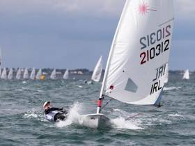 Out on her own – Nicole Hemeryck in top form at the KBC Laser Youth Worlds in Dublin Bay in July.