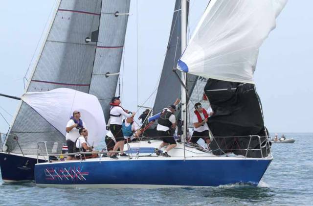 Howth Yacht Club's Checkmate XV, skippered by Dave Cullen, in light airs racing yesterday