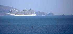 The 313–metre Celebrity Eclipse, twice as long as Croke Park, and as seen from Dun Laoghaire, passes Howth Head on her way into Dublin Port this morning 
