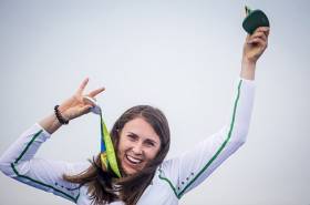 Annalise Murphy on the podium in Rio with her silver medal in the Laser Radial