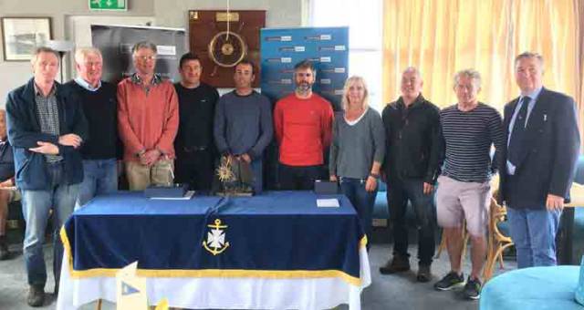 Prize winners at the Laser Masters in Ballyholme with event organiser Claire Storey and Rear Commodore Ruan O'Tiarnaigh