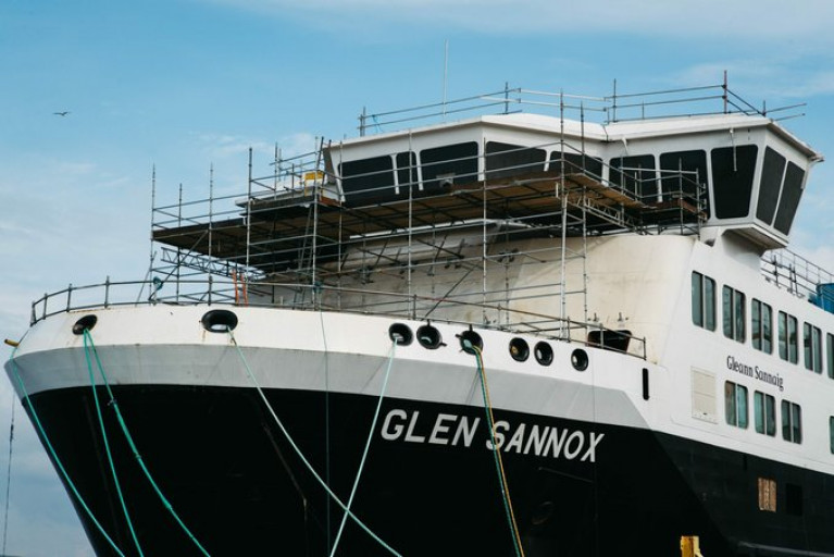 One of the Scottish shipyard CalMac ferries, Glen Sannox in this file photo taken under construction in Port Glasgow. 