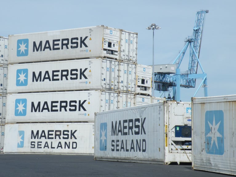 The world&#039;s biggest container shipping company Maersk warns global demand is to shrink this year. Above Afloat&#039;s photo of the operator&#039;s containers stacked in Dublin Port.