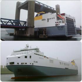 The Valletta registered giant ro-ro Celine is towed astern (top photo /see rope) through a Dutch road-lift bridge having sailed on a delivery voyage from South Korea.  The naval architecture of the newbuild is much more akin to a large car-carrier compared to CLnD /Cobelfret&#039;s range of other ro-ro currently in service, albeit several ships of recent years.