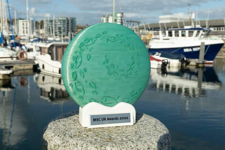 The MSC UK award - made from recycled fishing nets -  which was presented to this year's award winners including BIM