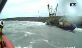 lifeboat camera footage of Kinsale RNLI callout to a stricken trawler