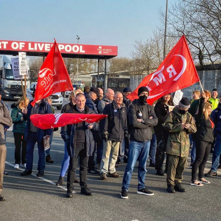 Protesters blocked the entrance to the Port of Liverpool. According to the National Union of Rail, Maritime &amp; Transport Workers (RMT) demonstrations also took place in Cairnryan and Dover and will continue in Larne tomorrow, Friday and at Dover, Hull and Liverpool on Saturday. 