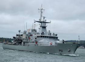 LÉ Samuel Beckett departs Naval Base in Cork Harbour on patrol duties