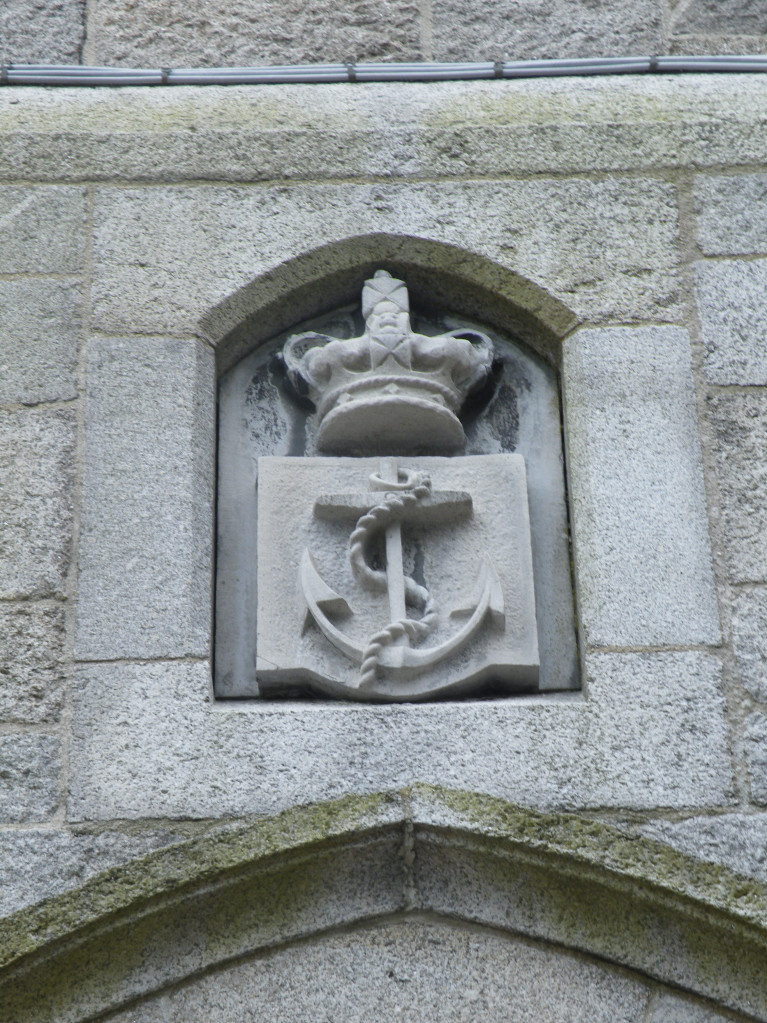 Free self-guided &#039;Summer of Heritage&#039; tours of the National Maritime Museum of Ireland (NMMI) Dun Laoghaire, Co. Dublin, housed aptly in the former Old Mariners&#039; Church are available to September. Above is an external stone carved anchor sculptural detail above a door to the front facade of the historic church, a rare surviving example of a &#039;Mariners&#039; Church still left intact left  in the world and where the museum excudes matters maritime.