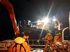 Arranmore RNLI volunteers assist the trawler during their 14-hour callout early yesterday