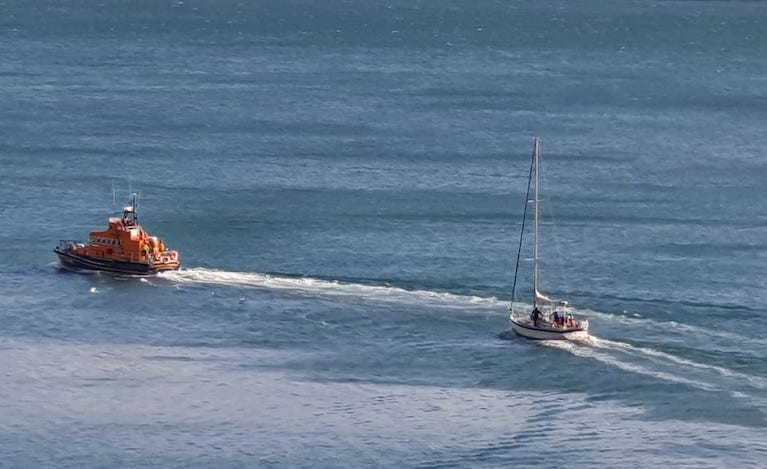 Dun Laoghaire RNLI tows the yacht back to harbour