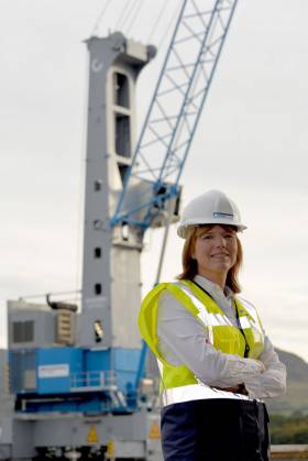 Clare Guinness, CEO at Warrenpoint Port with the new crane