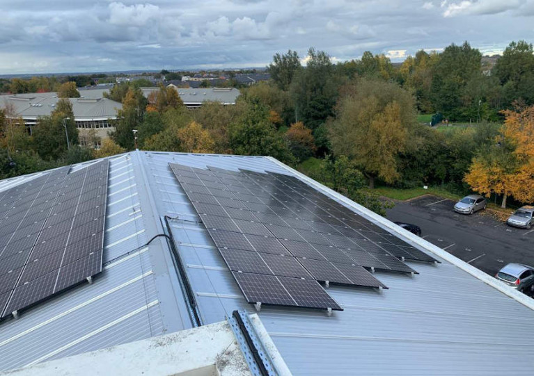 Solar PV panels on the roof of IFI’s main office in CityWest