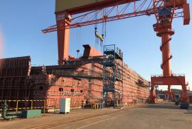 On schedule as Stena Line reach an important milestone in its major new fleet investment programme with steel cutting of a third E-Flexer ship to be deployed on its Irish Sea routes. They are all planned to enter service during 2020 and 2021, now under construction at the Avic Weihai Shipyard in China where first of the new vessels (pictured) is to commence operation on Dublin-Holyhead route in early 2020. The remaining pair will serve Belfast-Liverpool in 2020 and 2021. The trio of E-Flexers will be bigger than today’s Irish Sea standard RoPax vessels, at 215m long with 1,000 passengers, 120 cars and a freight capacity of 3,100 lane meters.