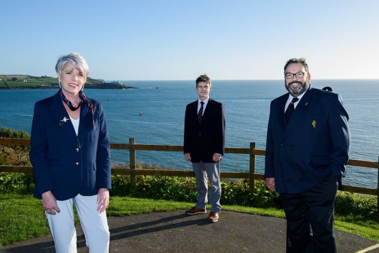 Cork Week Chairpersons appointed - Annamarie Fegan and Ross Deasy (centre) are pictured here with Admiral of the Royal Cork Yacht Club, Colin Morehead, at Weaver’s Point, Crosshaven
