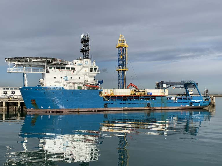 Geoquip Saentis berthed in Dun Laoghaire Harbour - the vessel will complete Geotechnical Surveys in Outer Dundalk Bay