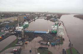 General cargo ships occupy the Ted Russell Dock, Limerick where the single basin facility Afloat adds has a quartet of ships including a pair of Arklow Shipping vessels. 