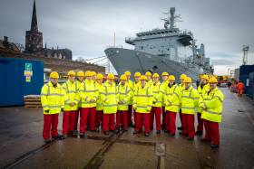 Among projects in the work pipeline for the Merseyside based shipyard of Cammell Laird (which in October 2018), won two 10-year contracts to support the Royal Fleet Auxiliary (RFA) worth an estimated £619 million. Above AFLOAT adds apprentices at the dry-dock facility in Birkenhead with the veteran RFA Fort Victoria (A387) an auxiliary oiler replenishment (AOR) ship which also transports ammunition, fuel, food and supplies to the UK&#039;s Royal Navy. 