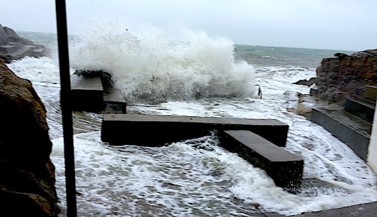 Stormy conditions are expected to last mot of this week at the Forty Foot bathing place on Dublin Bay