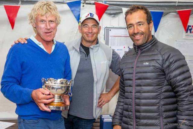 Glandore Harbour Yacht Club's Lawrie Smith with Gonçalo Ribeiro and Pedro Andrade, the 2018 Etchells European Champions