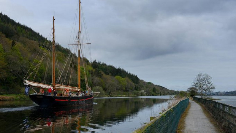 The 130 year old Brixham Trawler 'Leader' leaves Newry's historic Victoria Lock to navigate the Newry Ship Canal on the way to the vessel's new home at the Albert Basin in Newry where it will be used for the benefit of the local community.