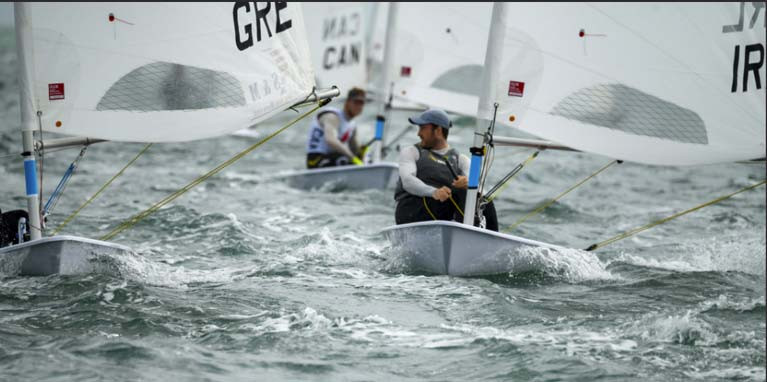 Finn Lynch competing in day one of the Laser Worlds