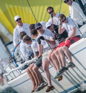 Anthony O&#039;Leary (white cap) is a tireless campaigner who has twice been named the Irish Sailor of the Year and regularly competes in both small planing one-designs and larger offshore events