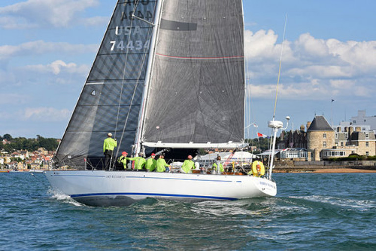 Racing certainty? The 1971-vintage S&S 49 Hiro Maru (Hiro Nakajima) crossing the finish line at the Royal Yacht Squadron in Cowes to win Class 3 in the 2019 Transatlantic Race. Hiro Maru is currently the senior entry in the SSE Renewables Round Ireland Race 2020, and the favourite to be the first winner of the Maybird Mast Trophy for the oldest boat to complete the course, while also being well in the reckoning for other honours.