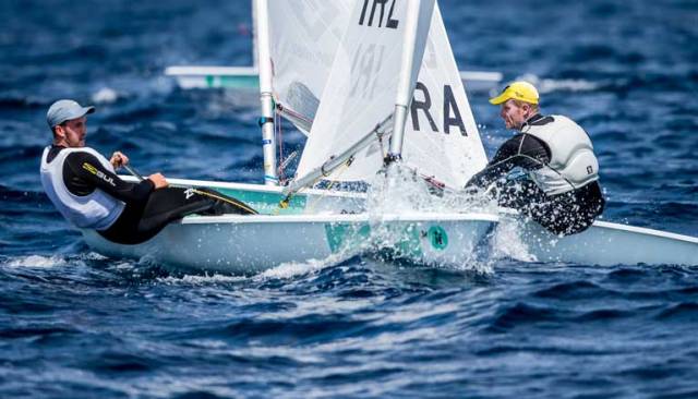 Ireland's Finn Lynch leads Robert Scheidt in Palma this week. The  famous Brazilian sailor, has won two gold medals, two silver medals and a bronze from five Olympic Games. Scheidt finished 12th overall after today's fleet races with Lynch in sixth and qualifying for the top ten medal race tomorrow