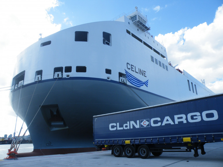 Shipping line CLdN says it has ‘contingencies’ for UK ‘landbridge’ delays in a hard Brexit. Above AFLOAT&#039;s photo taken in 2018 on the day of the naming ceremony of CLdN&#039;s ro-ro freight ferry MV Celine, the world&#039;s largest short-sea ro-ro of its type which runs out of Dublin Port. On the occasion Afloat took a visit to the bridge from where the following information was sourced in terms of capacity.  In total there is 7,972 lane freight metres, cars (all decks) 3,795 and a capacity for 503 trucks. Parked on Ocean Pier is a &#039;staged&#039; truck trailer.