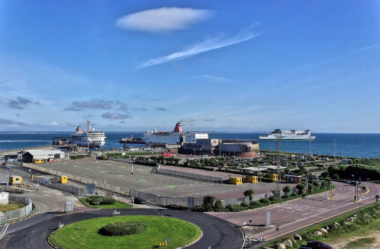 Set for a €30m investment, and transformation is Rosslare Europort as a new Port Masterplan, for which planning permission is about to be sought. ABOVE AFLOAT adds is the south-east port's current compound layout with ferry terminal dating to 1989. Also identified are ships (left to right): Fred. Olsen Cruise Lines Braemar, Stena Line's Fishguard route superferry Stena Europe (currently at H&W, Belfast) and Irish Ferries cruiseferry Isle of Inishmore underway bound for Pembroke, south Wales. 