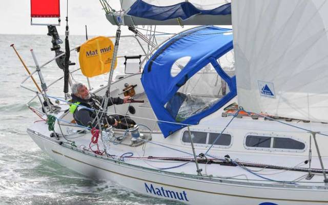 Safely home and a clear winner - Jean–Luc van den Heede in the all-conquering "Little Snail”, his well-tested Rustler 36 Matmut