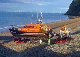 Llandudno’s Shannon class lifeboat prepares to assist in the search yesterday