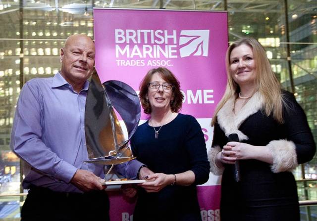 Pictured L-R are:  Gary Sutcliffe – Lee Sanitation – Lifetime Achievement Award, with Katina Read – Editor, Boating Business and Lyndsay Hall – Media Sales Manager, Boating Business.