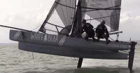 The British foiling Vampire catamaran has already reached 30–knots. See video below.