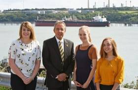 Last year&#039;s winners of the Port of Milford Haven scholarship scheme and the port chairman Chris Martin. In addition to serving as a ferryport (in Pembroke linking Rosslare) the UK port is widely recognised as the energy capital of the country, handling around 20% of seaborne trade in oil and gas.  