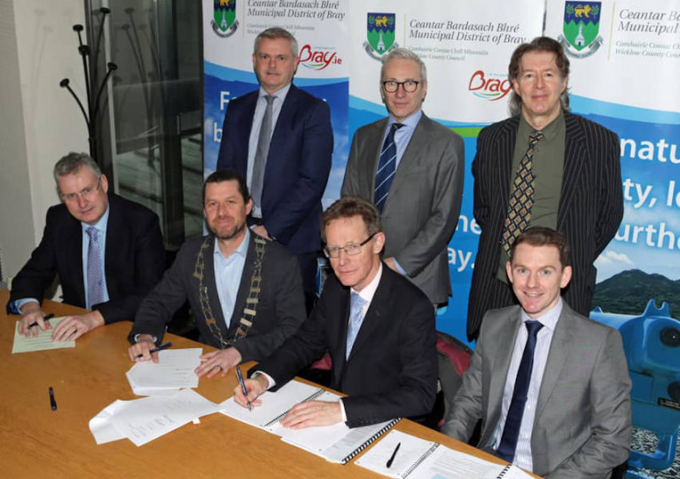 Bray MD Cathaoirleach Steven Matthews with consultants RPS Group signing the contract this past week