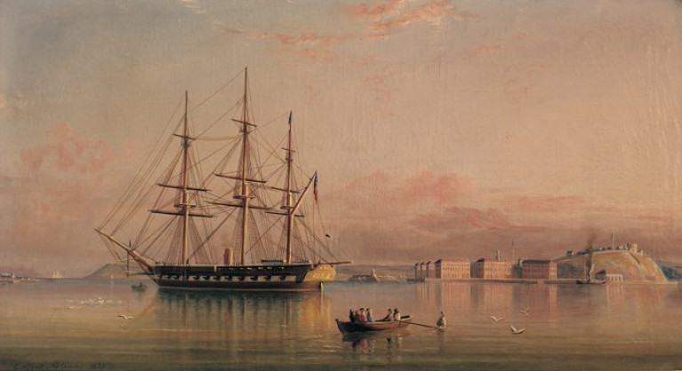 The donation precedes the Port of Cork's move to Ringaskiddy, with items of historical interest including above the Naval Steam Frigate Moored Off Queenstown, by George Mounsey Wheatley Atkinson. 