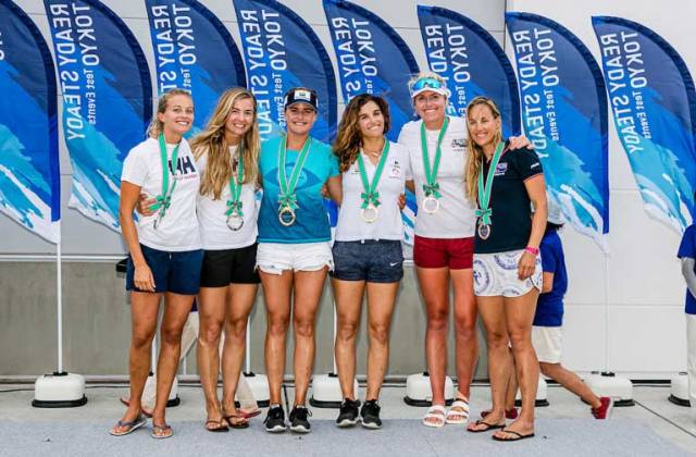 Royal Irish's Saskia Tidey (second from right) on the podium in Enoshima with her bronze medal