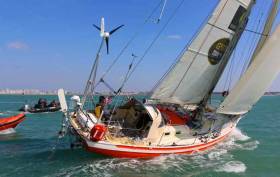 Fourth placed sailor in Golden Globe Race Istan Koper who finished in Les Sables D&#039;Olonne today