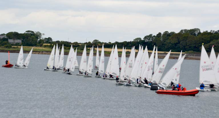 A start for Laser dinghies at the 2020 Ballyholme Regatta on Belfast Lough
