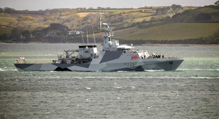 The UK armed patrol vessels, HMS Severn along with HMS Tamar (above) have been deployed to &#039;monitor the situation&#039; at Jersey, the largest of the Channel Islands. AFLOAT adds HMS Tamar, a Batch 2 River class OPV seen departing Falmouth last week, having set sail with its new &#039;dazzle camouflage&#039; makeover – the first time the paint scheme has been applied to a serving Royal Navy ship since WWII. AFLOAT also highlights the paint effect was applied at A&amp;P Falmouth where maintenance also too place at the shiprepair facility in Cornwall. 